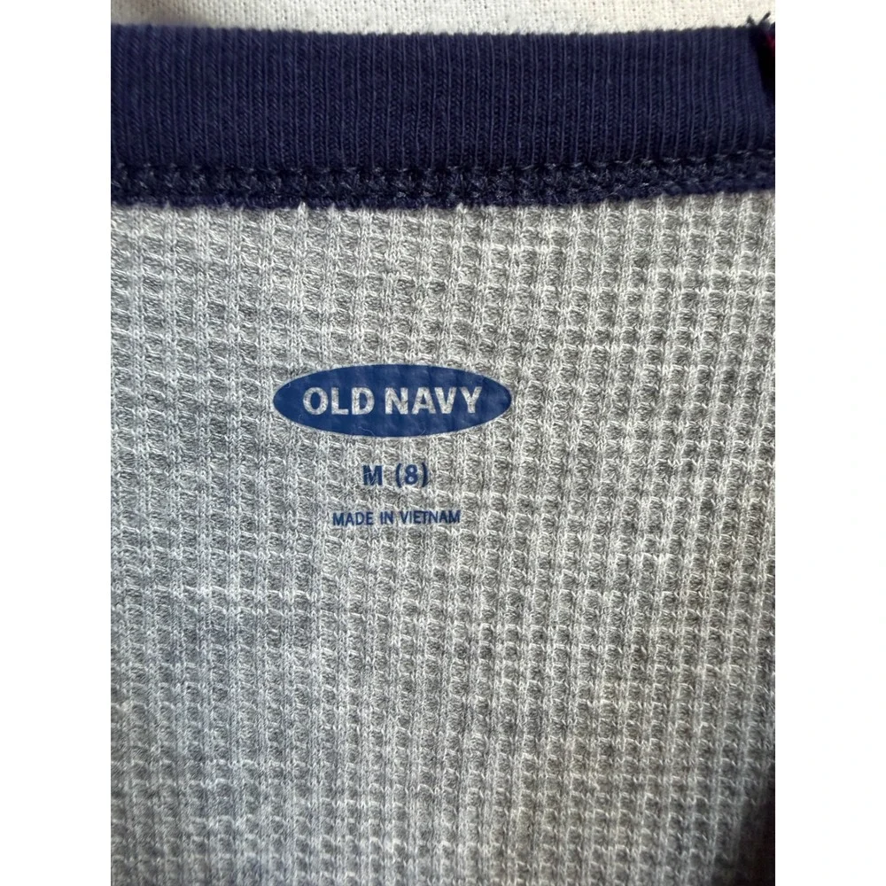 Old Navy Kids Grey Burgundy Raglan Waffle Knit Thermal Shirt Size M 8 Baseball
